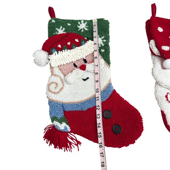 Set of 2 Santa Hooked Christmas Stockings Holiday Wool Needlepoint Style 17” - Picture 6 of 8